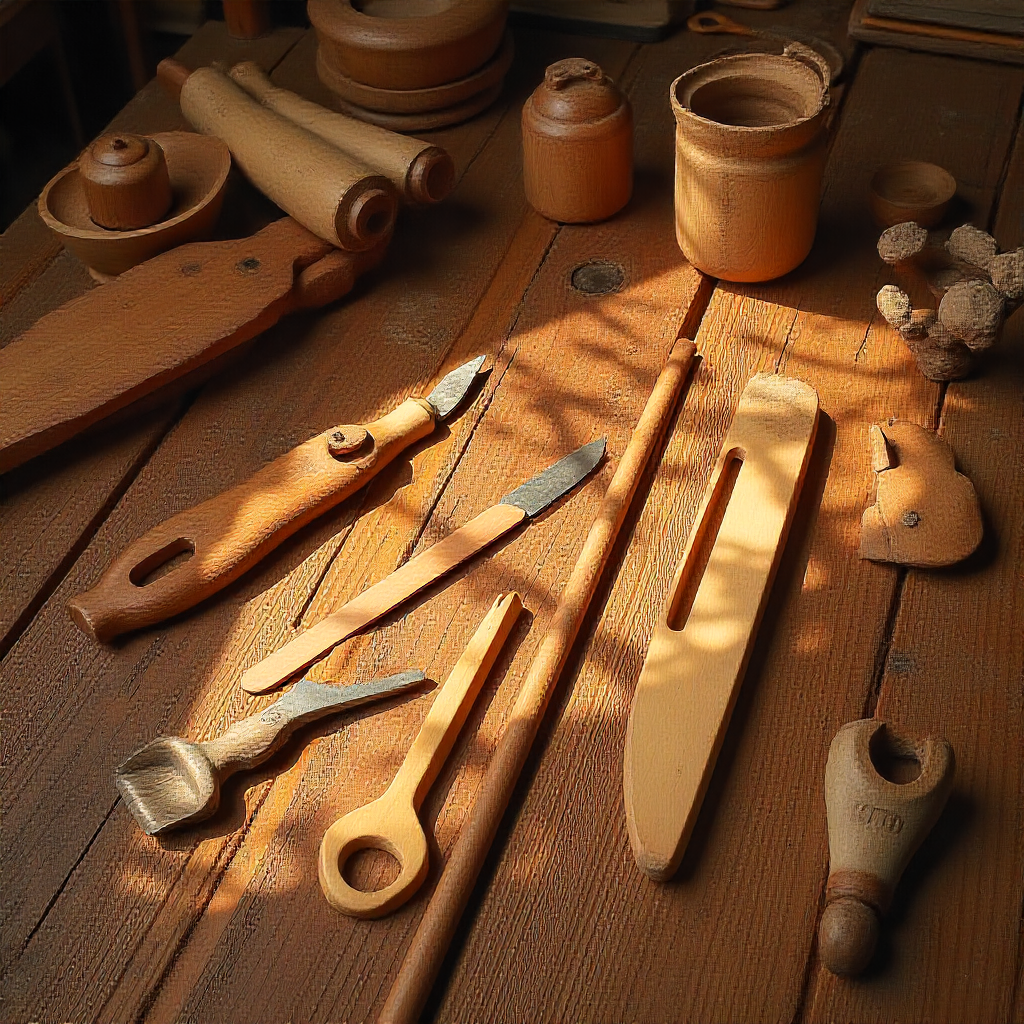 Handgjorda träverktyg för konst